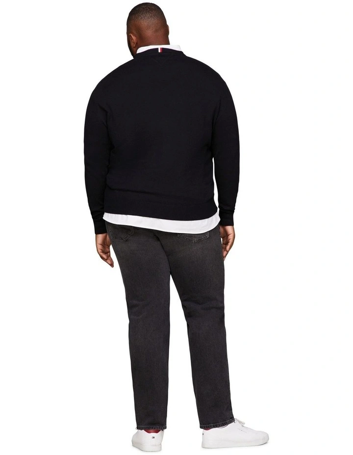 Big & Tall Pima Organic Cotton Cashmere V-Neck Knit in Black