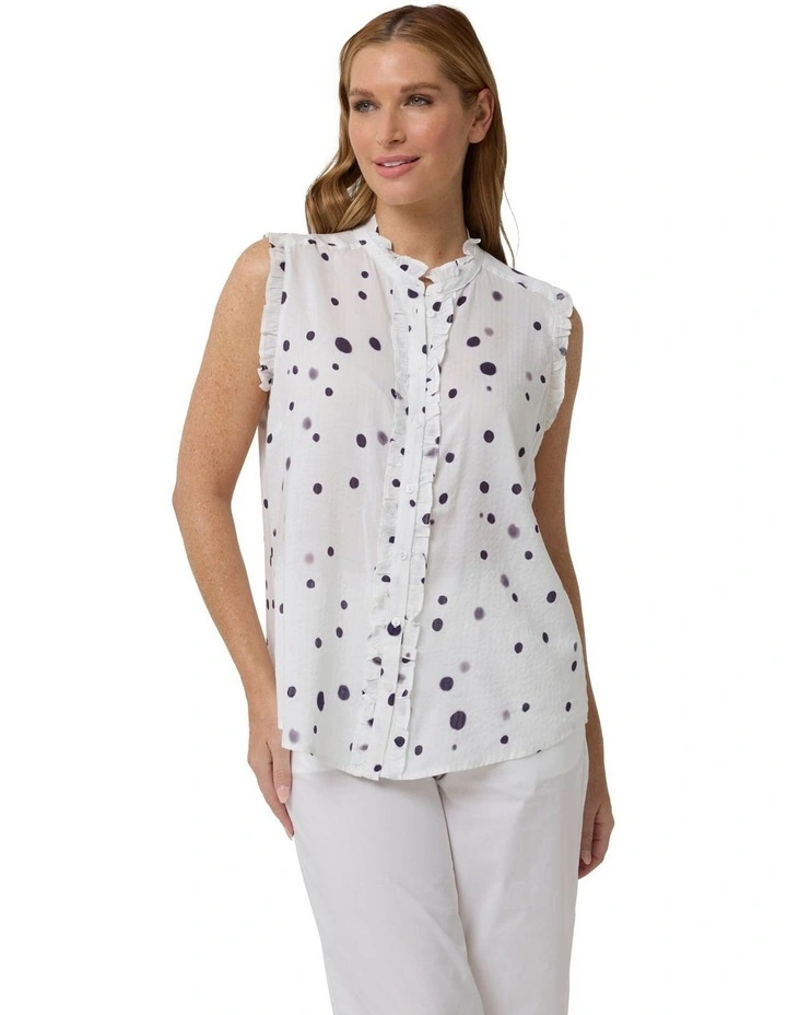 Ruffle Trim Sleeveless Shirt in Moon Spot Print
