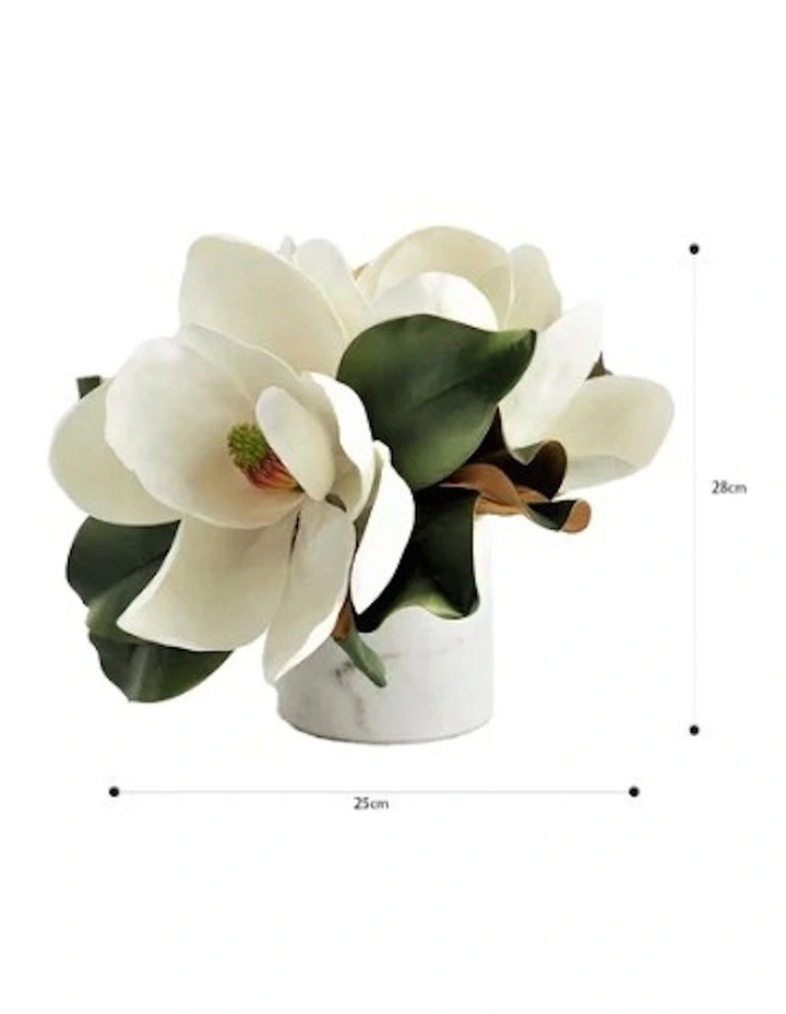 Luxury Artificial White Magnolia Arrangement in Nature Marble Pot
