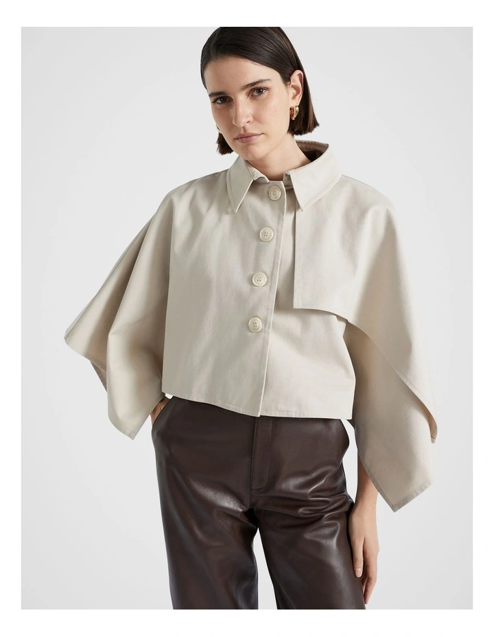 Cropped Trench Cape in Oat