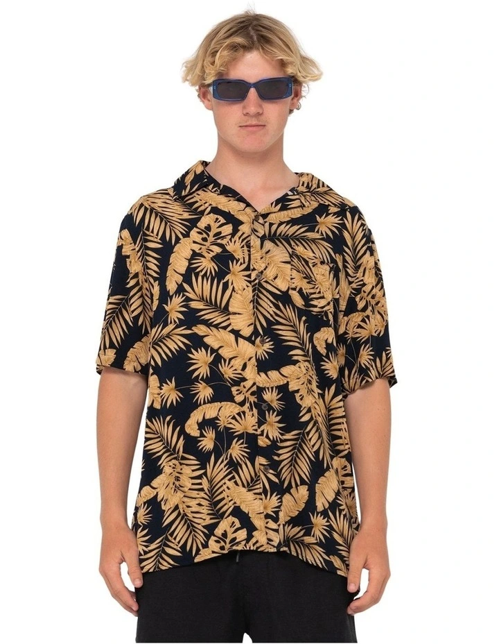 Night Swim Short Sleeve Shirt in Blue/Yellow