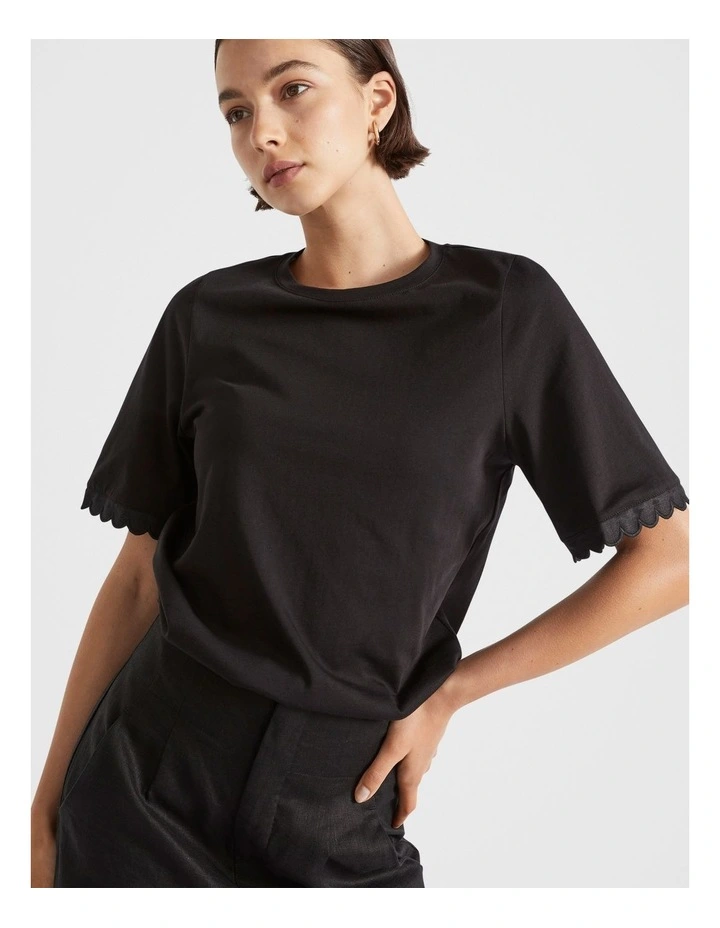 Scallop Trim Tee in Black