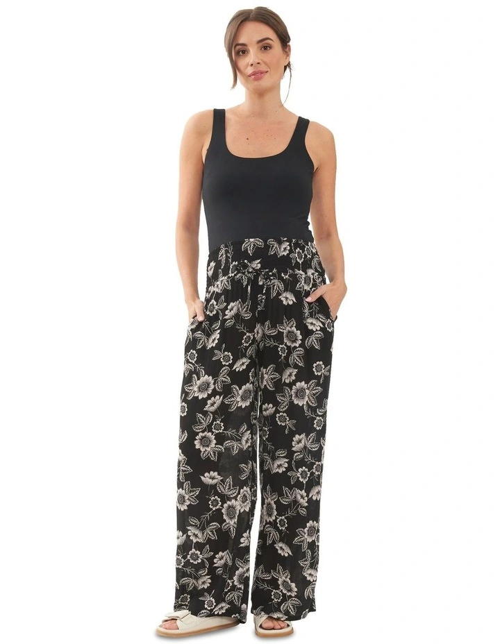 Trina Shirred Pants in Black/Natural