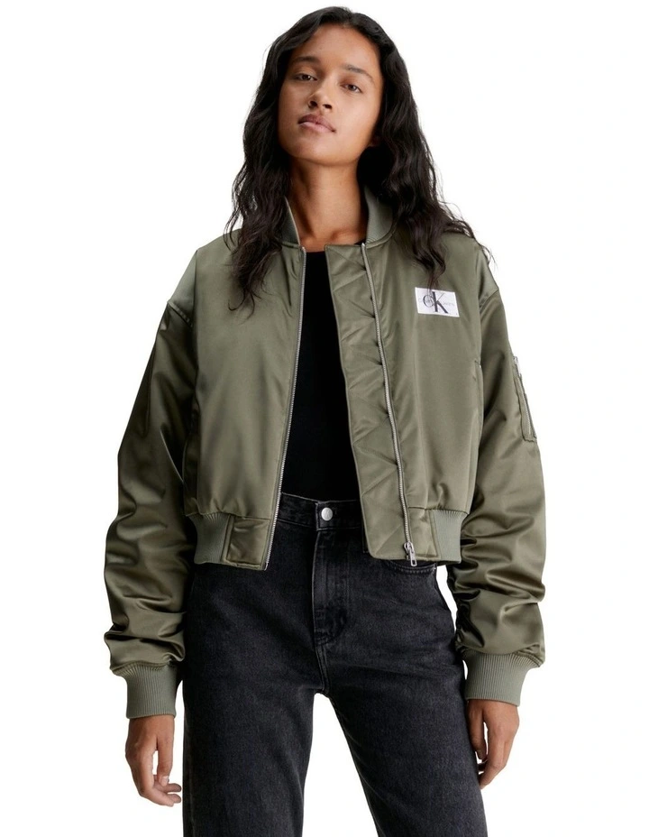 Satin Bomber Jacket in Dusty Olive