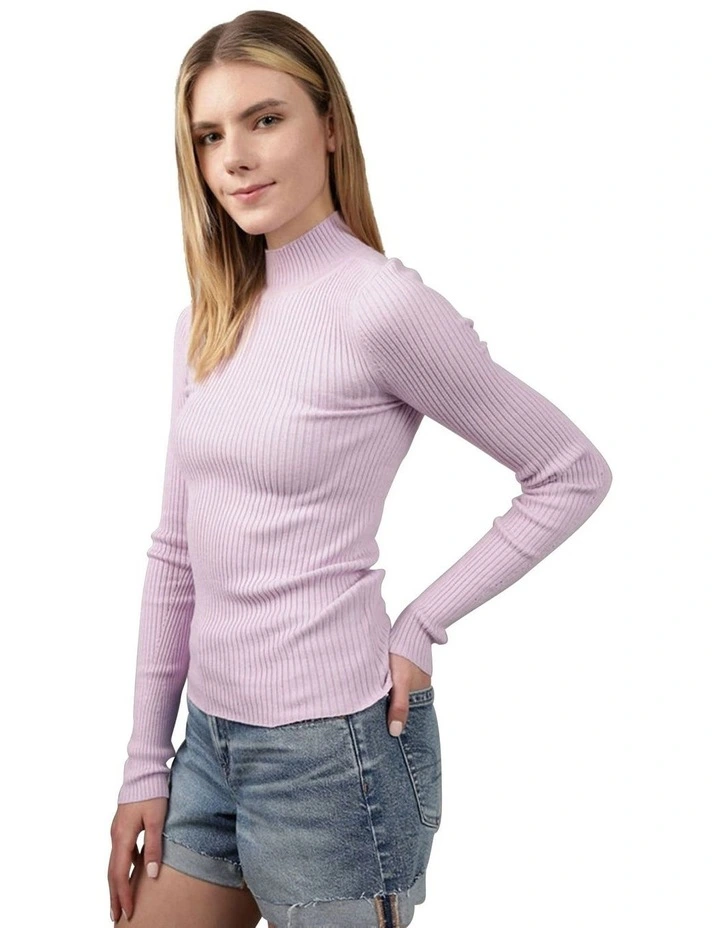 Ribbed Mock Neck Sweater in Purple