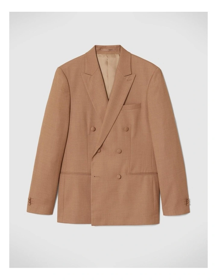 Slim Stretch Double Breasted Tailored Jacket in Tan
