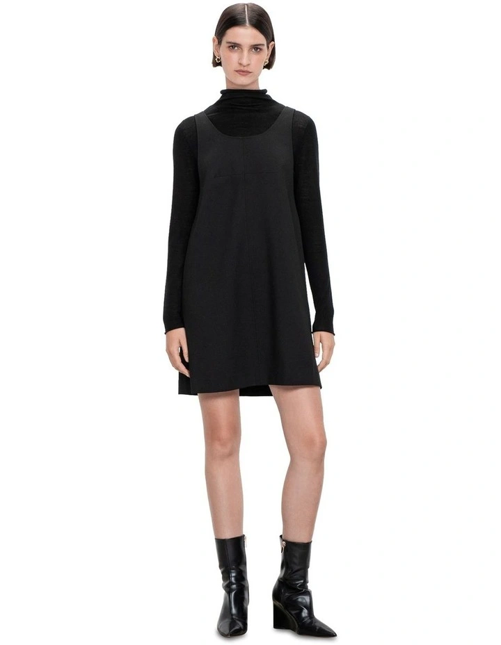 Stretch Twill Shift Dress in Black