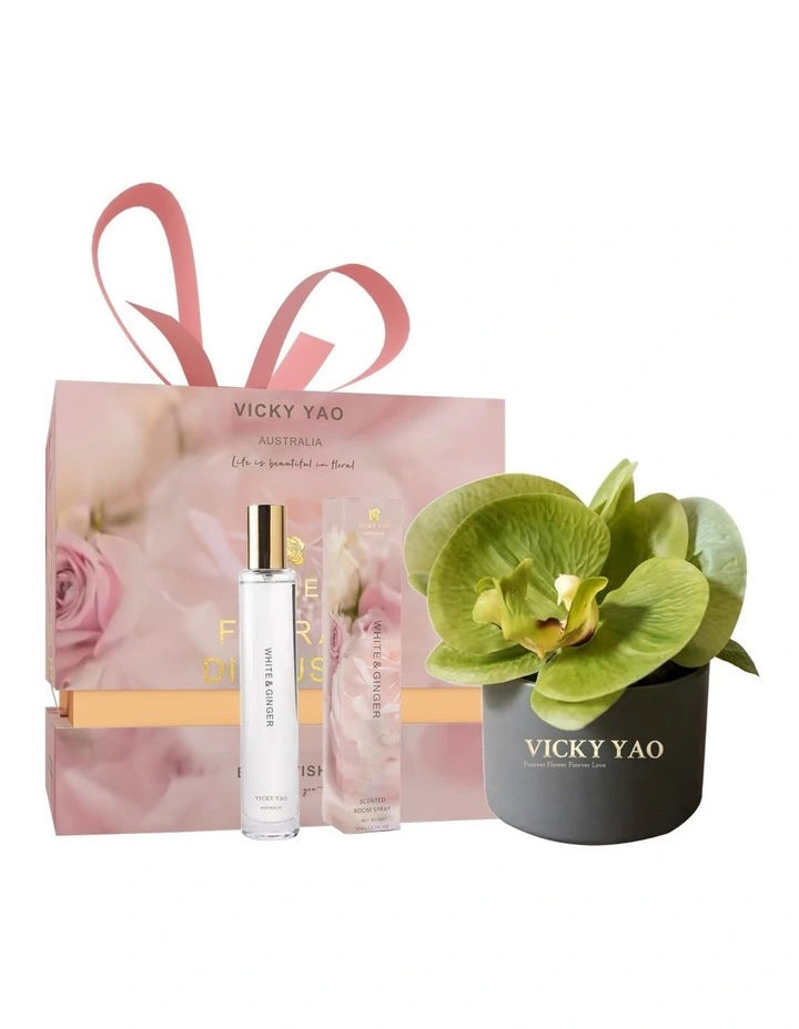 Natural Touch Fresh Green Faux Orchid Art & White Ginger Fragrance 50ml