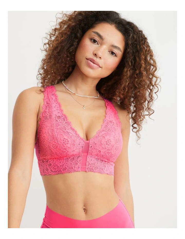 Eyelash Lace Padded Plunge Bralette in Coral Sun