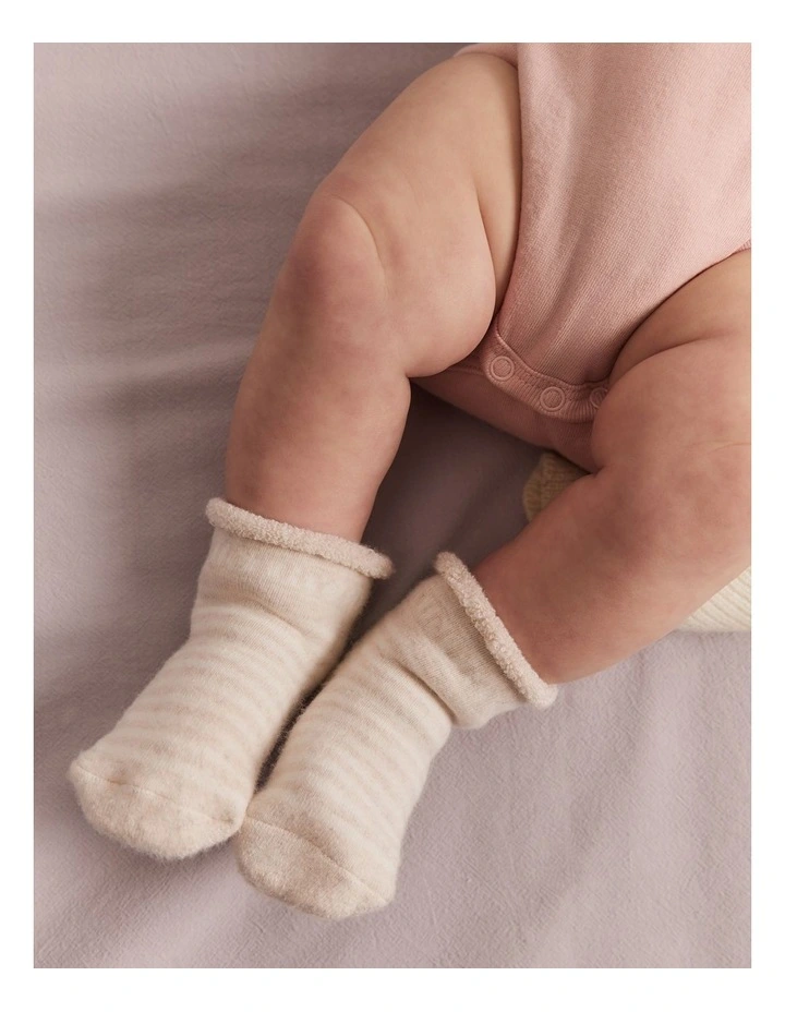Organically Grown Cotton Newborn Sock Pack of 2 in Oatmeal Marle
