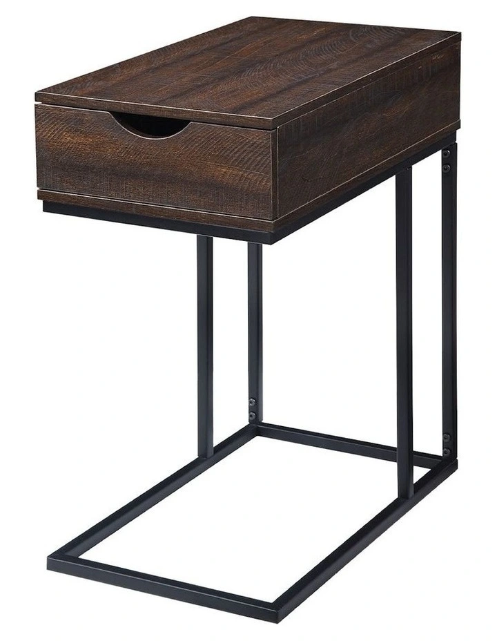 C-Shaped Drawer Side Table in Walnut