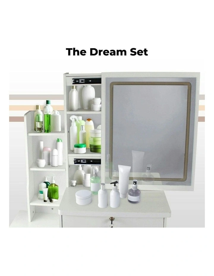 Corner Dressing Table with LED Mirror in White