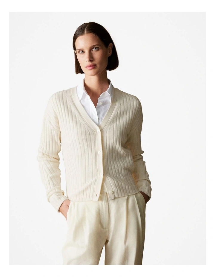 Merino Blend Cropped Cardigan in Parchment