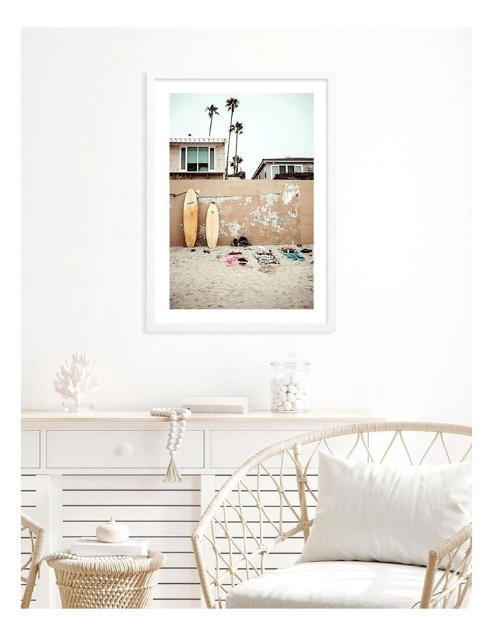 Australian Made Surfboard Wall Art Print A2 in White Frame
