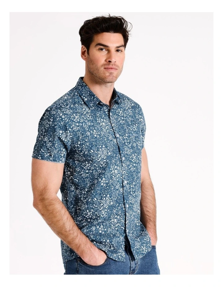 Evan Ditsy Print Short Sleeve Shirt in Blue