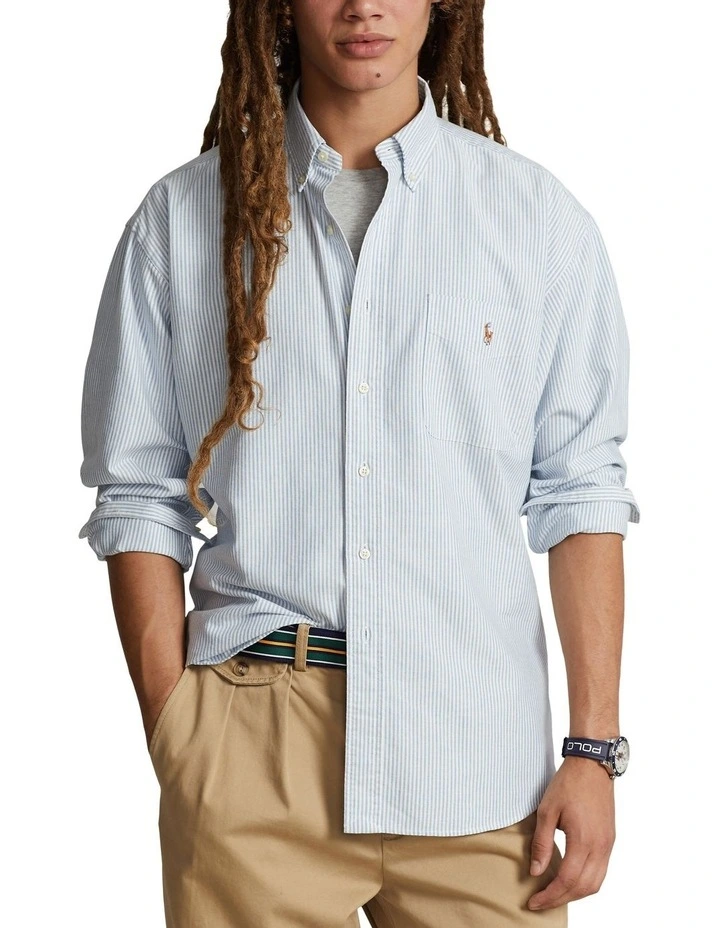 Big Fit Striped Oxford Shirt in Blue