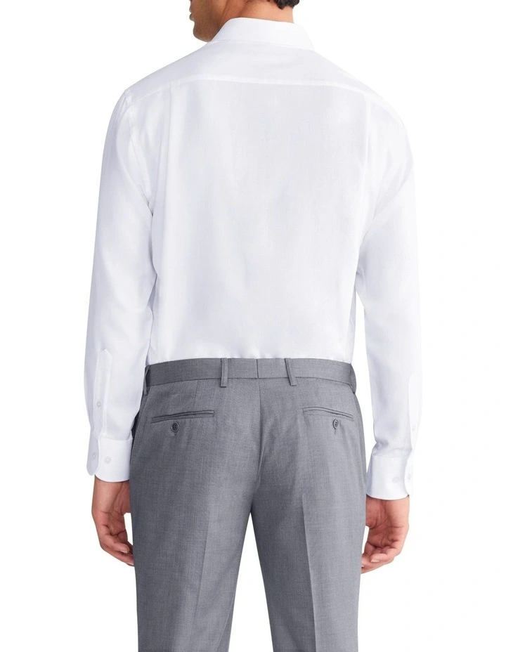 Classic Long Sleeve Plain Dobby Shirt in White