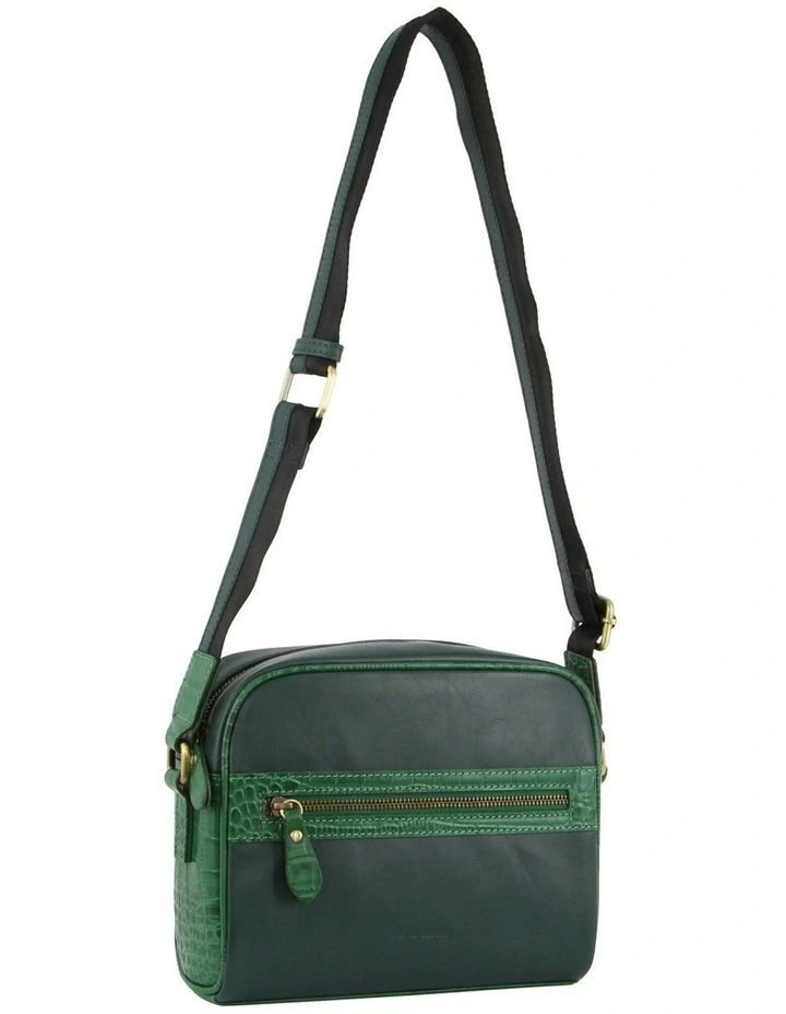 Croc-Embossed Leather Cross-Body Bag in Green