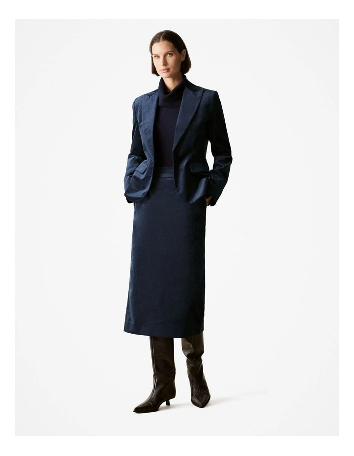 Wool Blend Button Detail Relaxed Rollneck in Night Sky