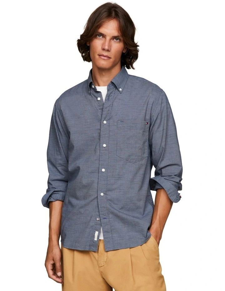 Houndstooth Long Sleeve Shirt in White