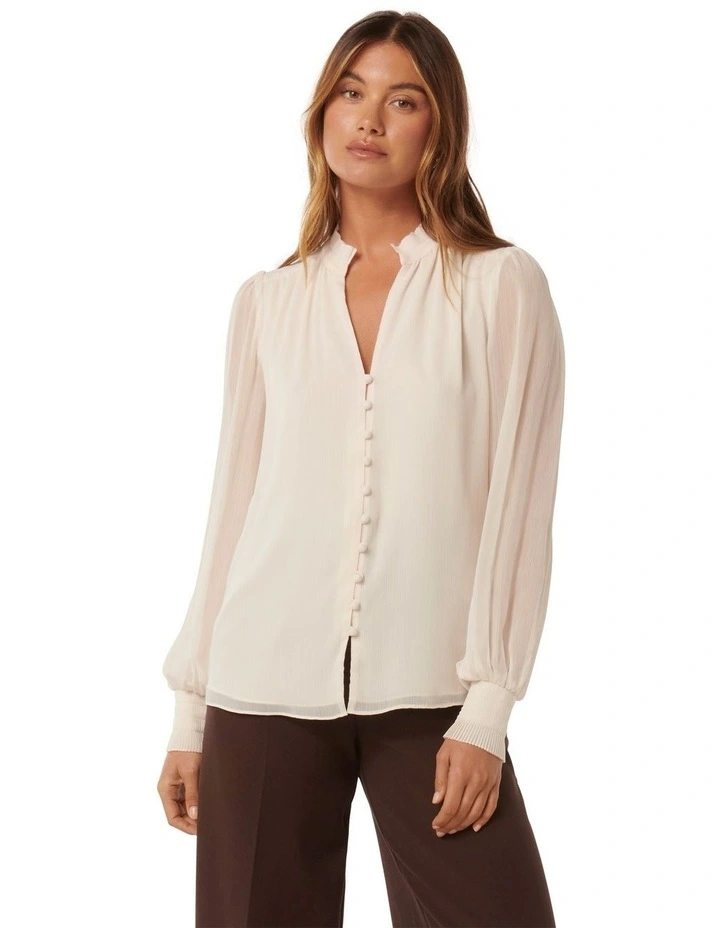 Flora Fluted Pleated Blouse in Cream