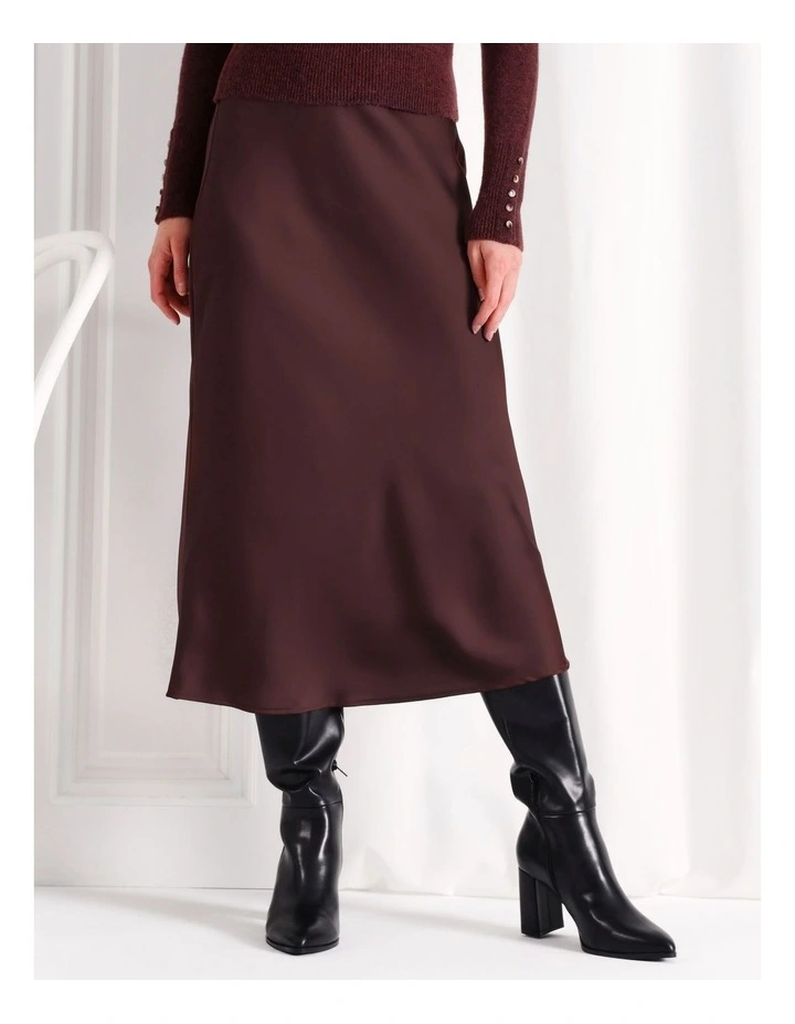 Recycled Blend Satin Slip Skirt in Wine