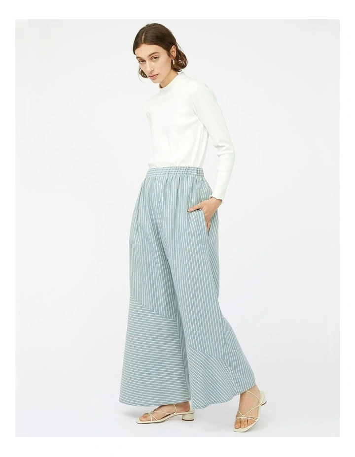 Refraction Wide Leg Pants in Green/White Stripe