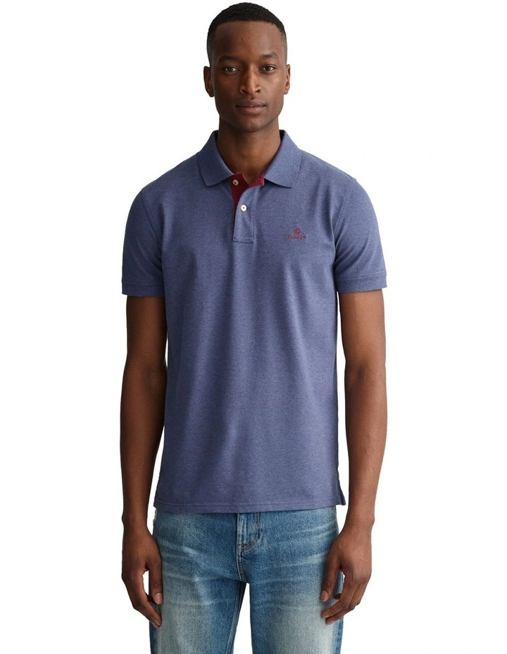 Contrast Collar Pique Short Sleeve Rugger in Blue
