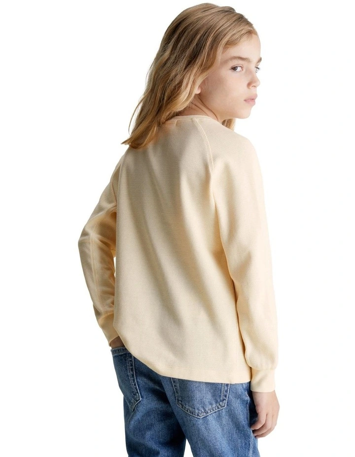 Modern Waffle Badge Long Sleeve T-shirt in Vanilla