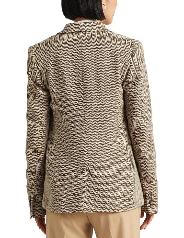 Linen-Blend Herringbone Blazer in Brown