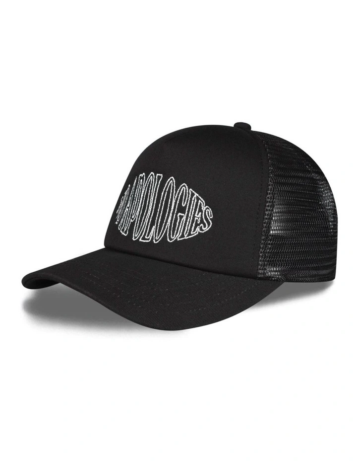 No Apologies Mesh Trucker Cap in Onyx Black