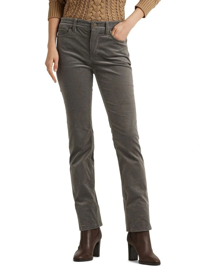 Stretch Corduroy Mid-Rise Straight Pant in Grey