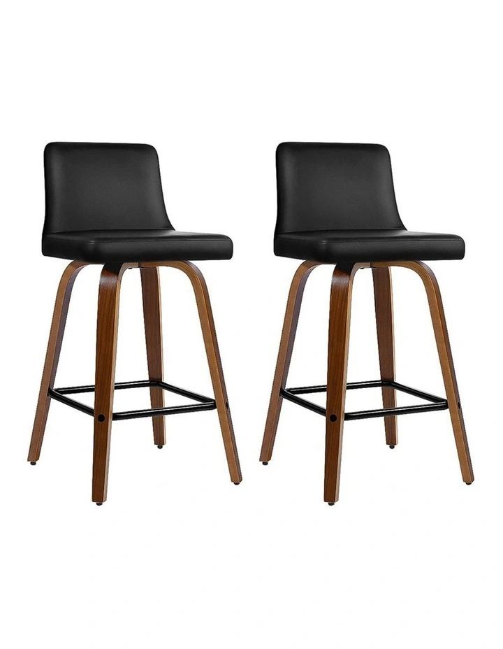 Wooden Leather x2 Bar Stools Kitchen Chairs in Black