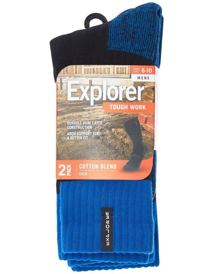 Explorer Tough Work Crew Socks 2 Pack in Multi