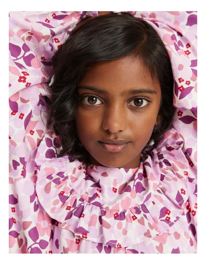 Floral Frill Dress in Pink Multi