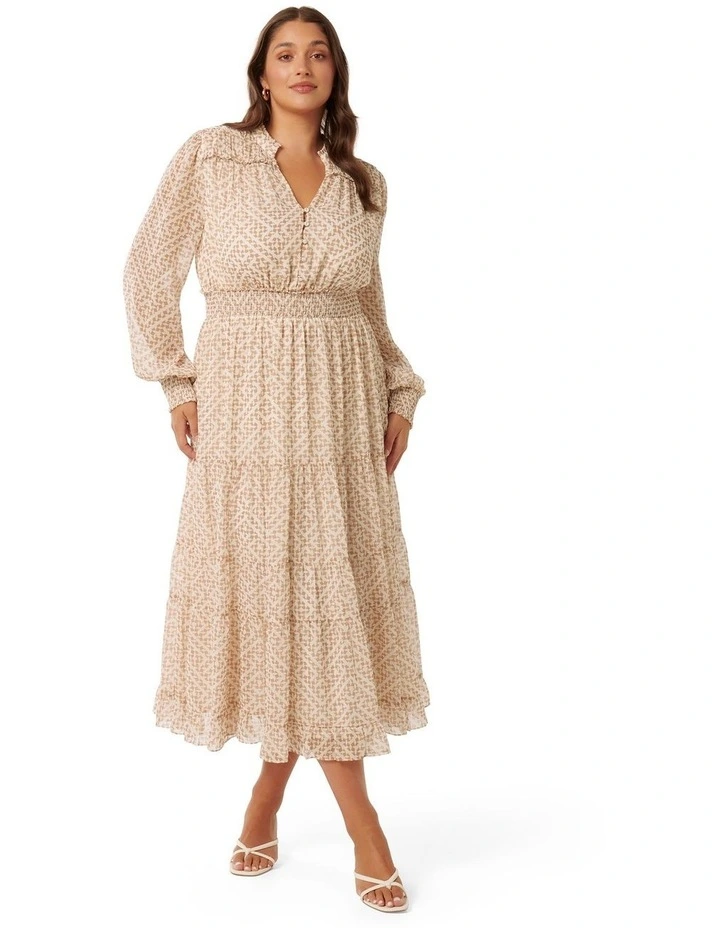 Kendra Long Sleeved Midi Dress in Brown