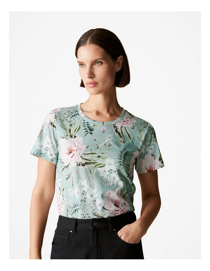 Pima Cotton Floral T-shirt in Pastel Green