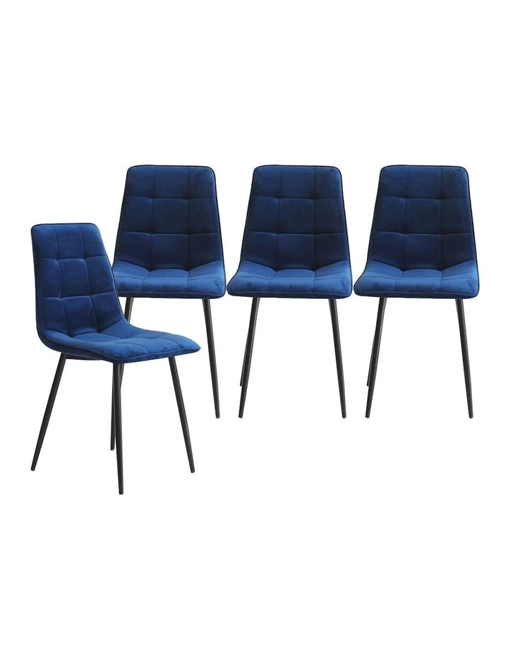 Padded Seat Velvet Dining Chairs x4 in Blue