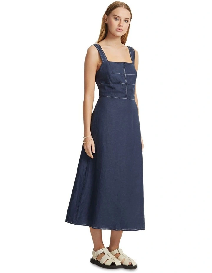Longoria Linen Blend Dress in Navy