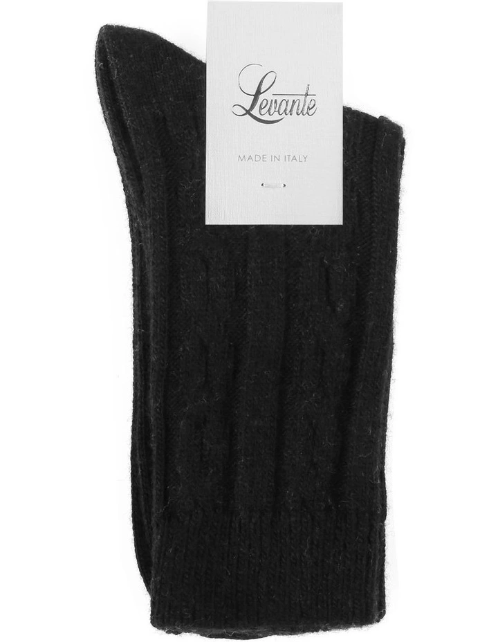 Nina Wool Blend Cable Crew Length Socks in Black