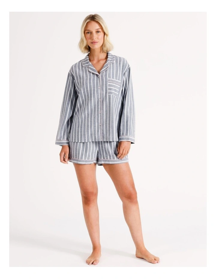 Long Sleeve and Short Pyjama Set in Navy Stripe