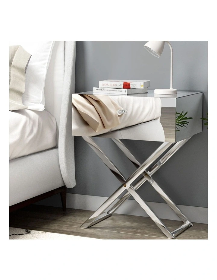 Mirrored Bedside Table in Silver