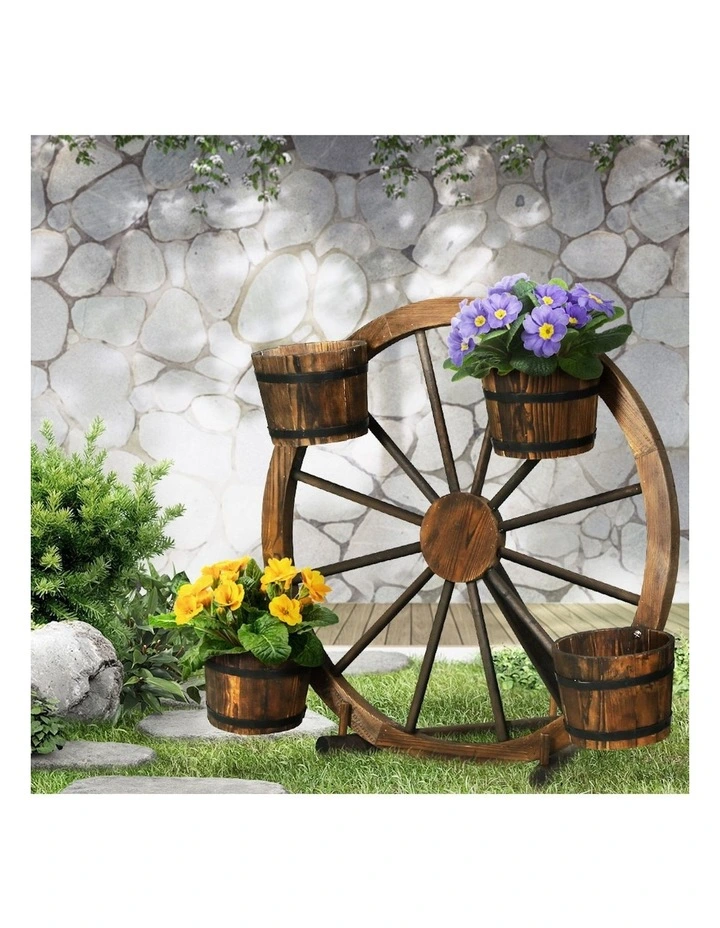 Outdoor Wooden Wagon Wheel in Brown