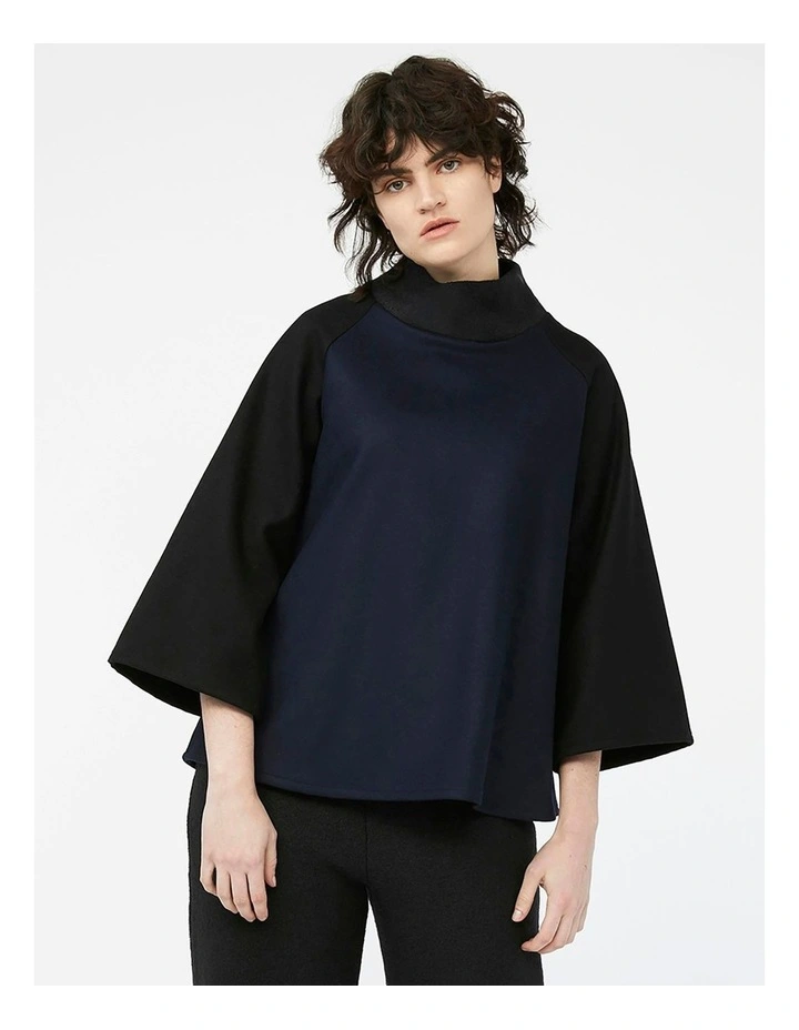 Mosaic Mock Neck Jumper in Navy/ Black