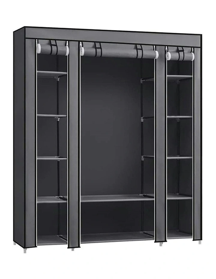 Portable Closet Wardrobe Storage Cabinet Organiser Unit with Shelves in Grey
