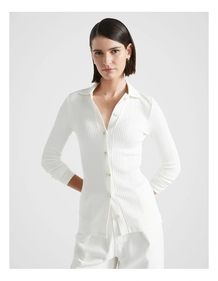 Variegated Rib Polo Top in Cloud Cream Marle