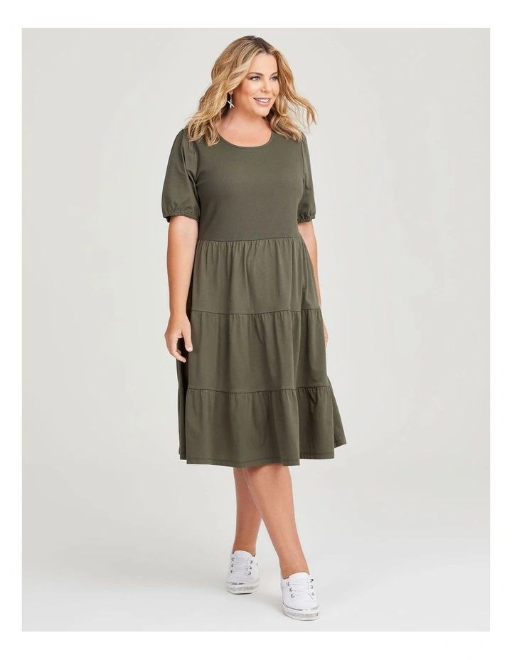 Cotton Puff Sleeve Tiered Dress in Myrtle