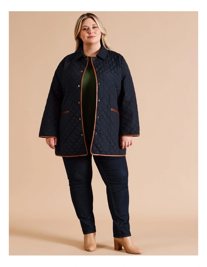 Recycled Polyester Short PU Trim Quilted Jacket In Navy