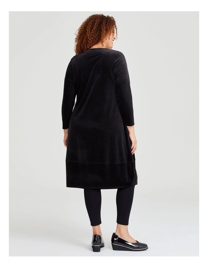 Lurex Stripe Velour Dress in Black