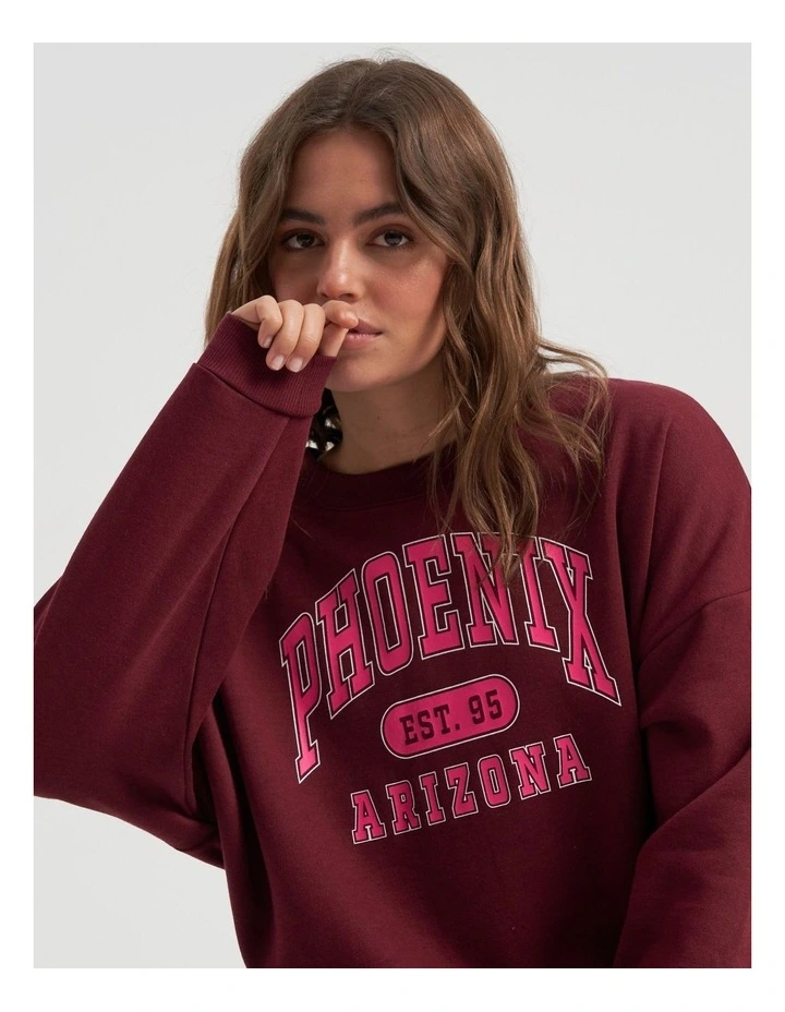 Callie Printed Sweater in Maroon Banner